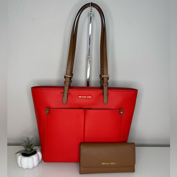 ✨MICHAEL KORS✨ Medium Double Pocket Shoulder Tote & Matching Trifold Wallet NWT - Picture 1 of 14